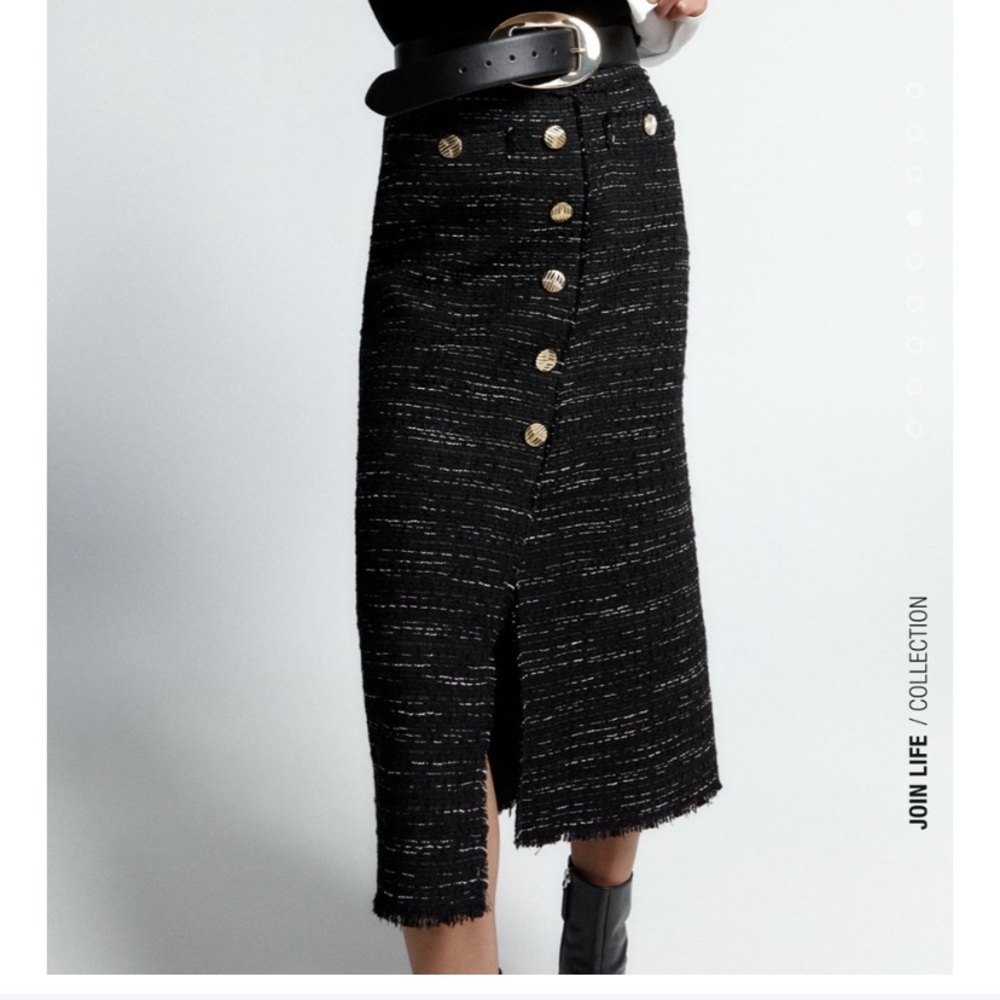 Zara Tweed Textured Midi Skirt small - Picture 5 of 15